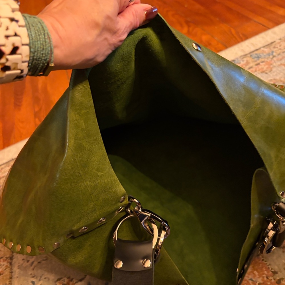 Green Leather Studded Women's Bag by Rebellion - Picture 4 of 4